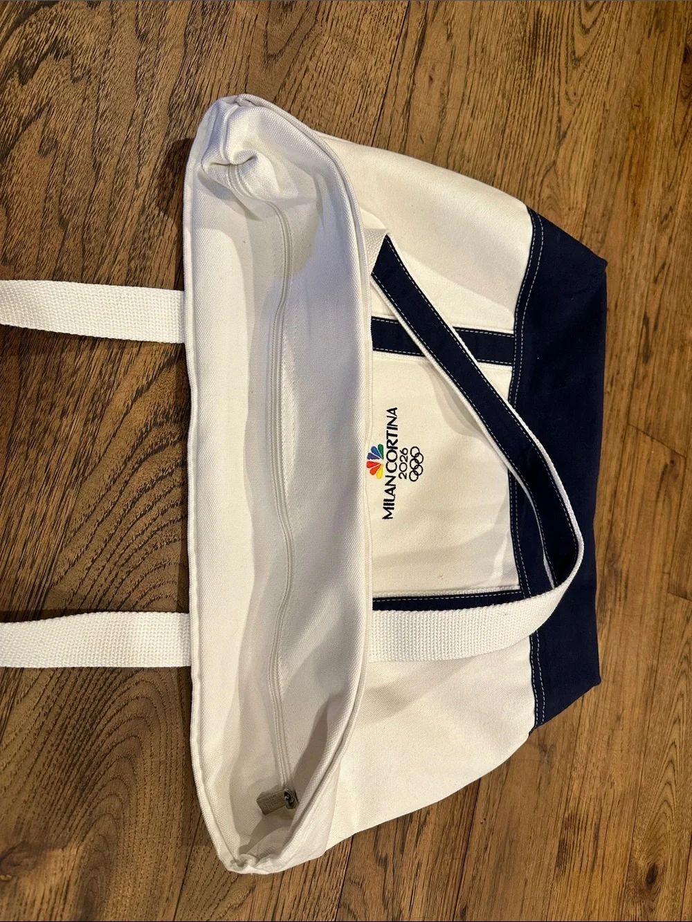 Milano Cortina 2026 Olympic White & Navy Canvas Tote Bag